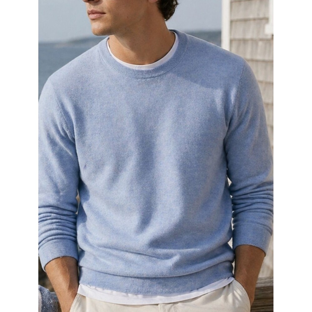J.Crew Men's Cotton Crewneck Sweater-Tee Light Blue Textured Luxe Minimalist - Picture 1 of 5